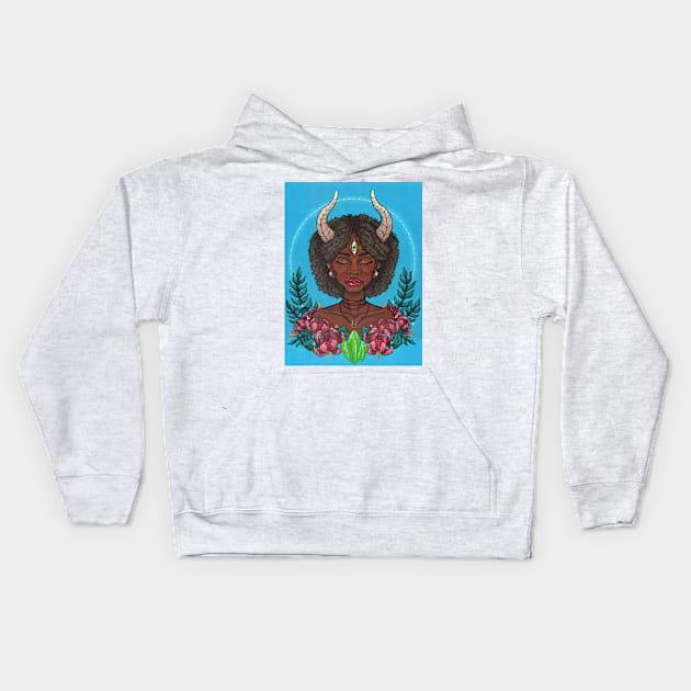 Magical Taurus Girl Kids Hoodie by WildSkullflowerArt